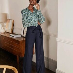 Boden Black Wool Wide Leg Pants with Tie Belt